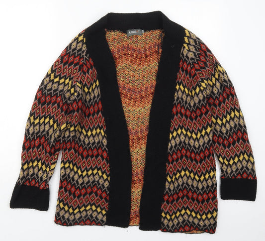 Apricot Womens Red V-Neck Geometric Acrylic Cardigan Jumper Size S