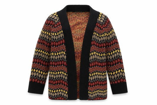 Apricot Womens Red V-Neck Geometric Acrylic Cardigan Jumper Size S