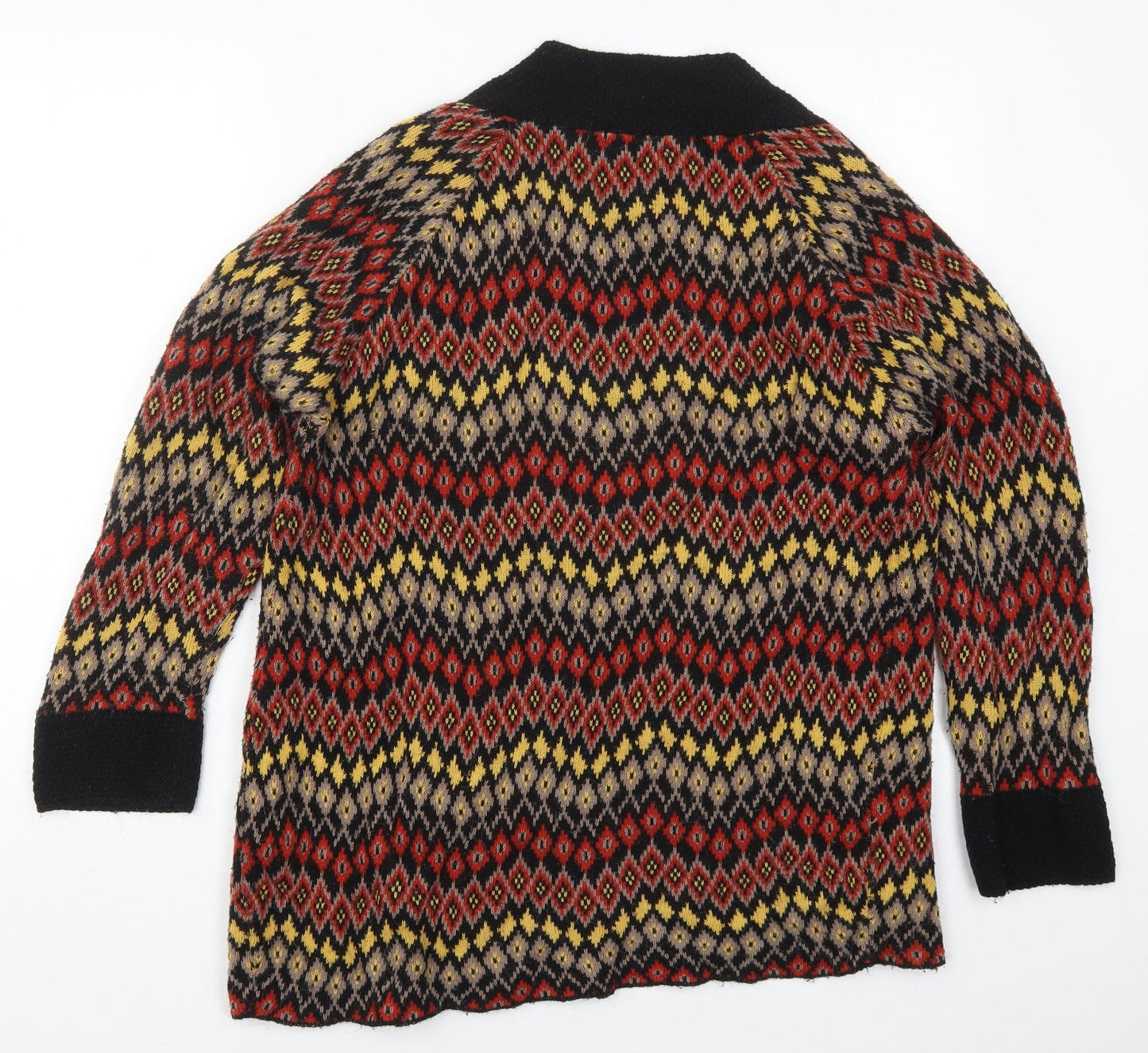 Apricot Womens Red V-Neck Geometric Acrylic Cardigan Jumper Size S