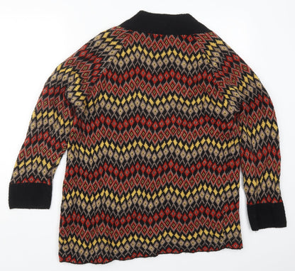 Apricot Womens Red V-Neck Geometric Acrylic Cardigan Jumper Size S