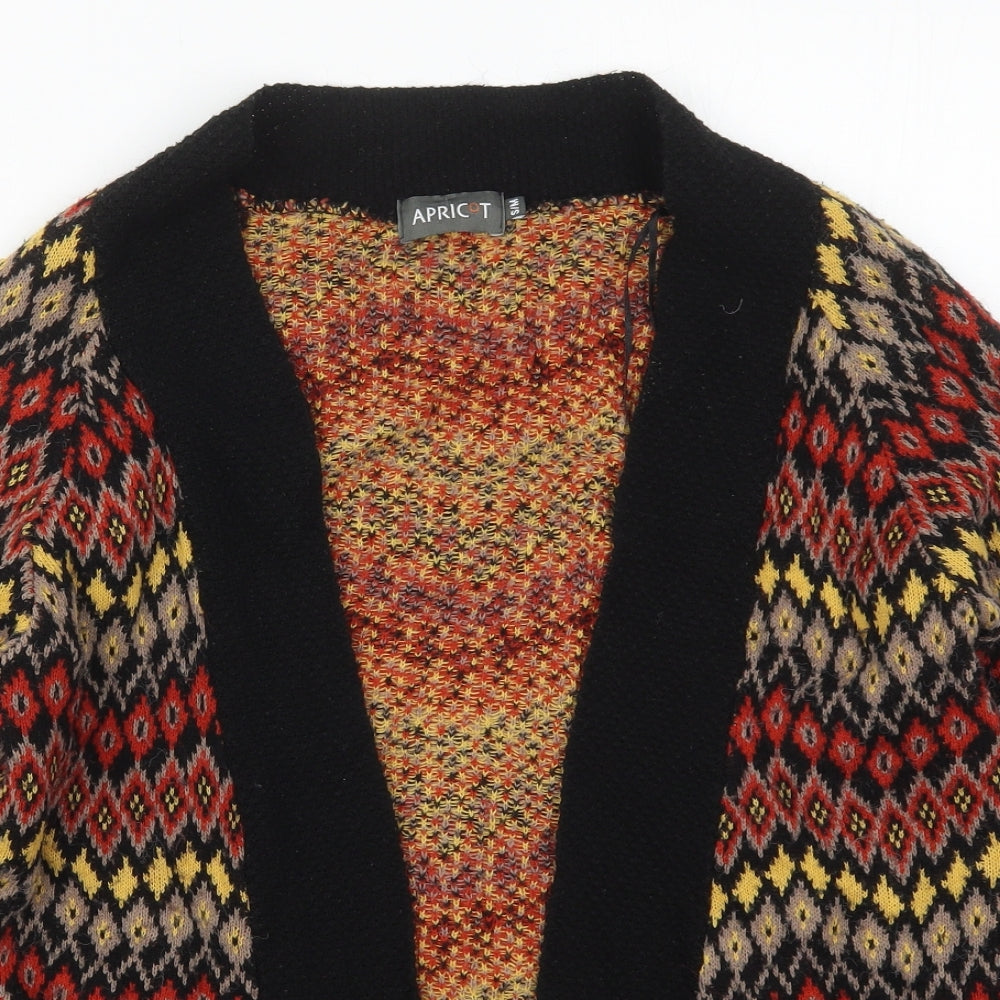 Apricot Womens Red V-Neck Geometric Acrylic Cardigan Jumper Size S