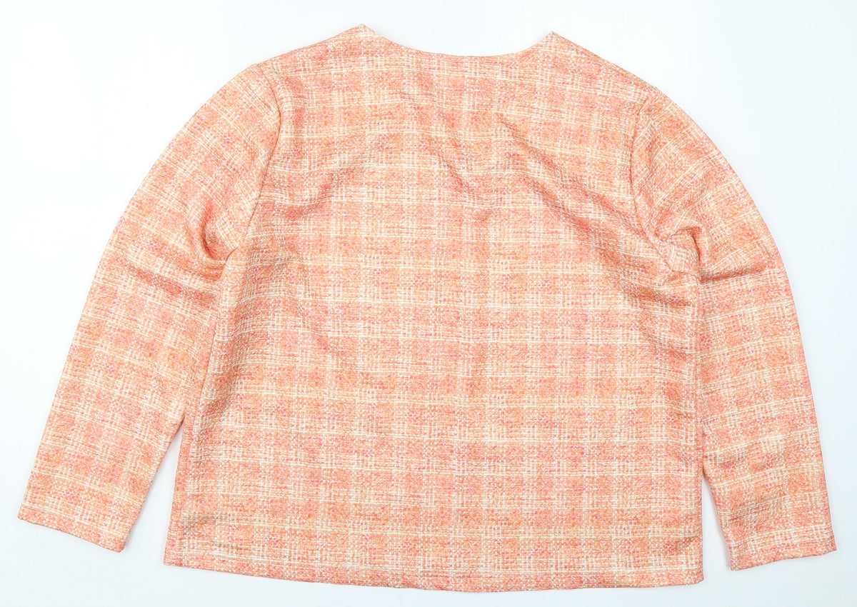 Back view of Laure De Ssine women’s orange check jacket, size UK 16, hook & eye