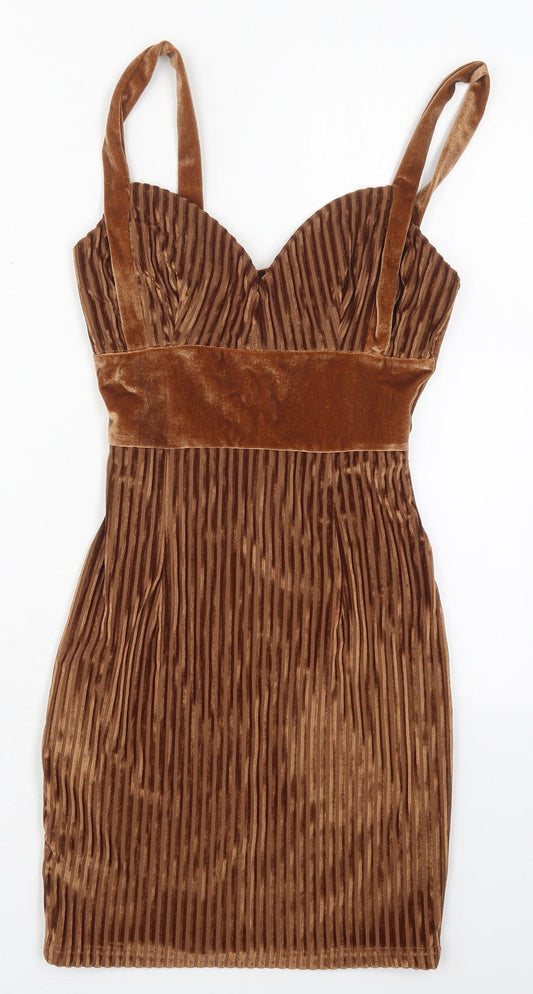 NaaNaa Womens Brown  Polyester Mini  Size 6  Square Neck Zip