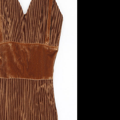 NaaNaa Womens Brown  Polyester Mini  Size 6  Square Neck Zip