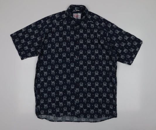 Mens UK Size L Pelaco Blue  Button-Up Short Sleeve Casual Shirt