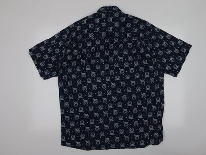 Mens UK Size L Pelaco Blue  Button-Up Short Sleeve Casual Shirt