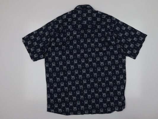 Mens UK Size L Pelaco Blue  Button-Up Short Sleeve Casual Shirt