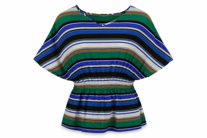 Front view of Next women’s multicoloured striped 100% cotton a-line, size M, v-neck pullover - beach cover up
