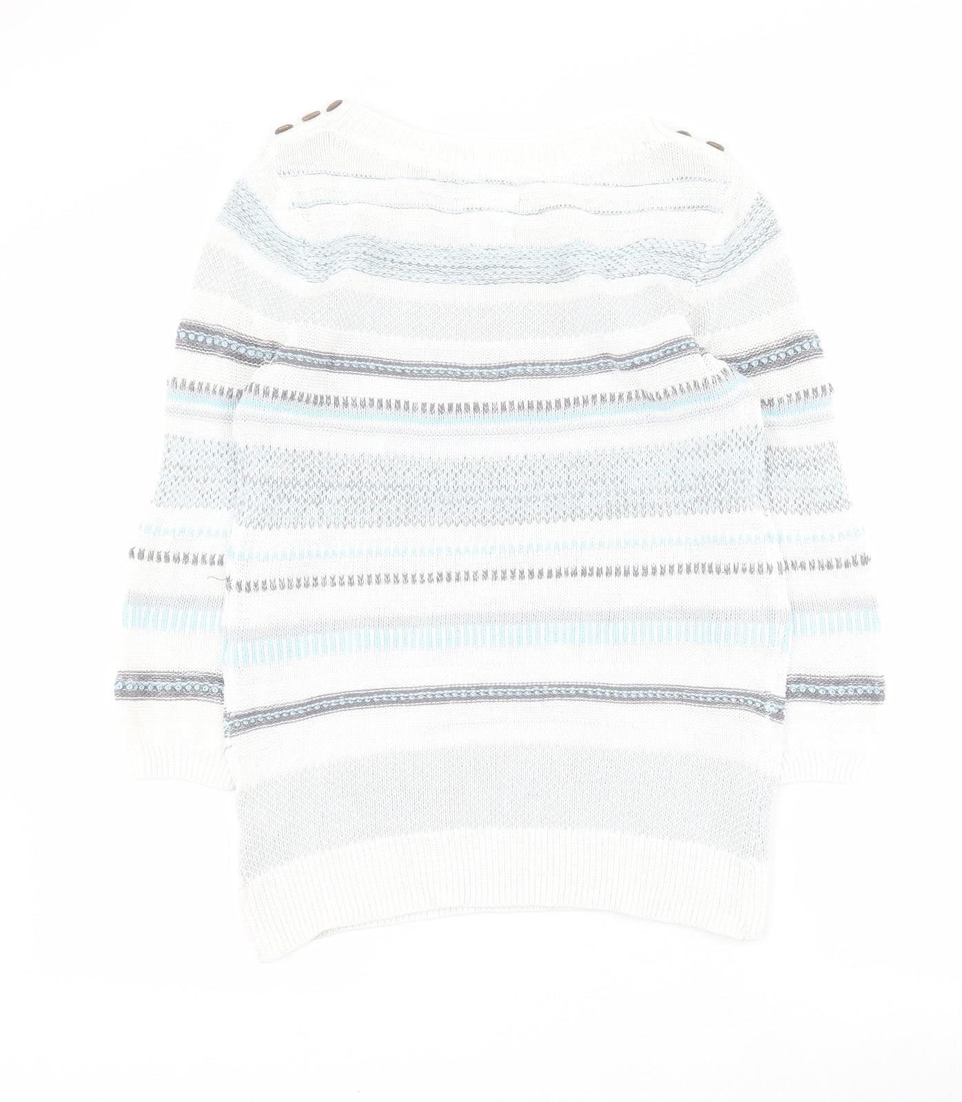 Mataray Womens White Boat Neck Striped 100% Cotton Pullover Jumper Size 10