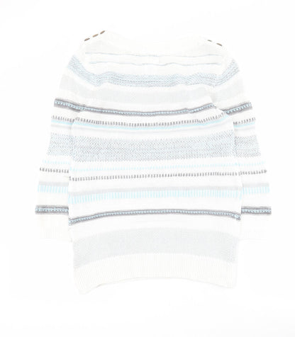 Mataray Womens White Boat Neck Striped 100% Cotton Pullover Jumper Size 10