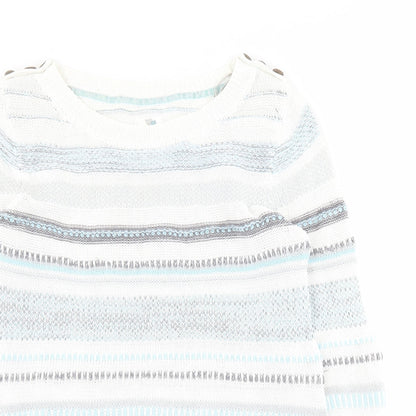 Mataray Womens White Boat Neck Striped 100% Cotton Pullover Jumper Size 10