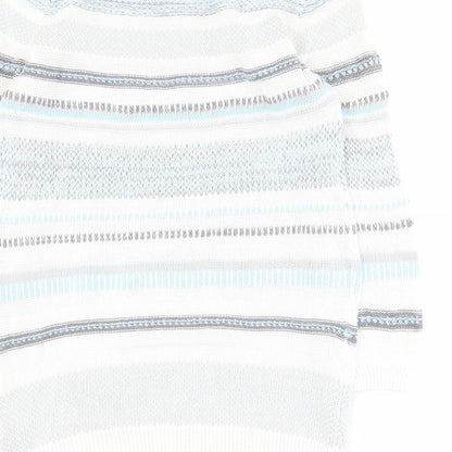 Mataray Womens White Boat Neck Striped 100% Cotton Pullover Jumper Size 10