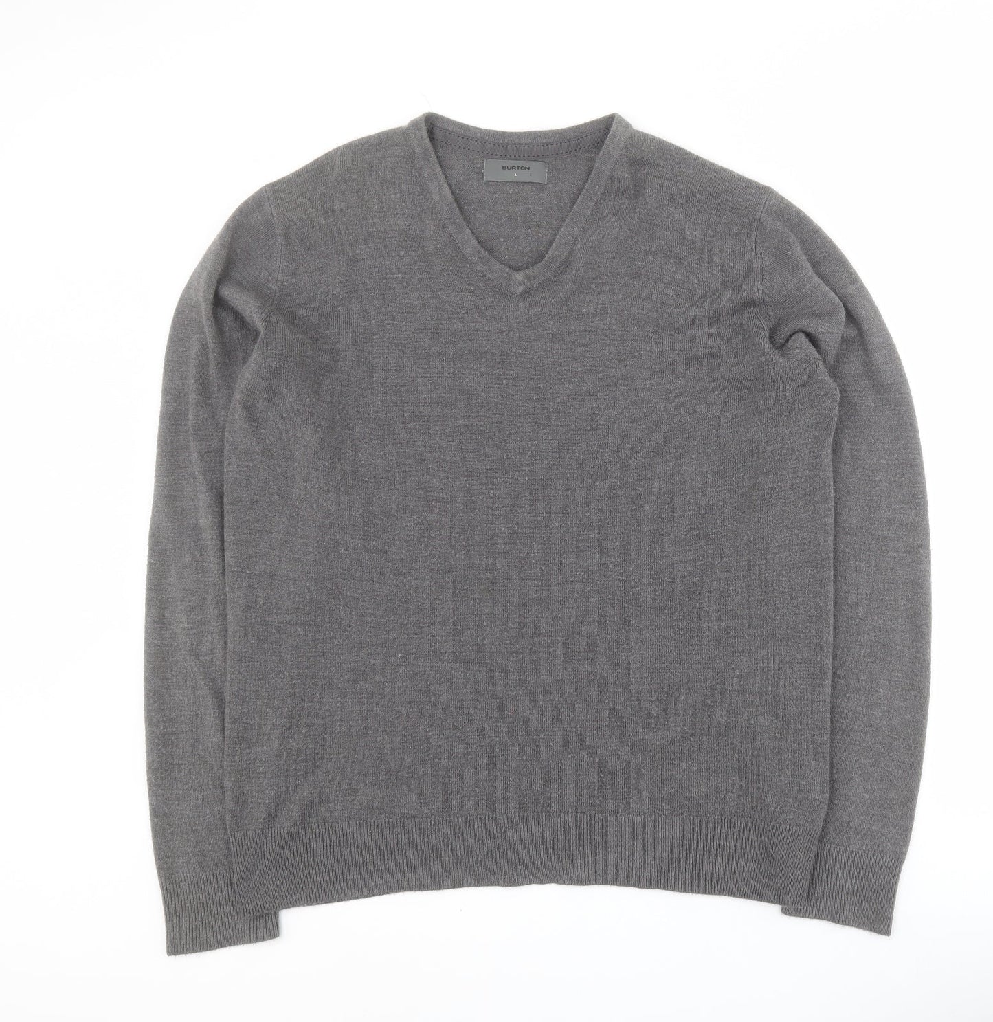 Burton Mens Grey V-Neck  Acrylic Pullover Jumper Size L