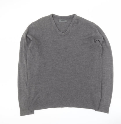 Burton Mens Grey V-Neck  Acrylic Pullover Jumper Size L