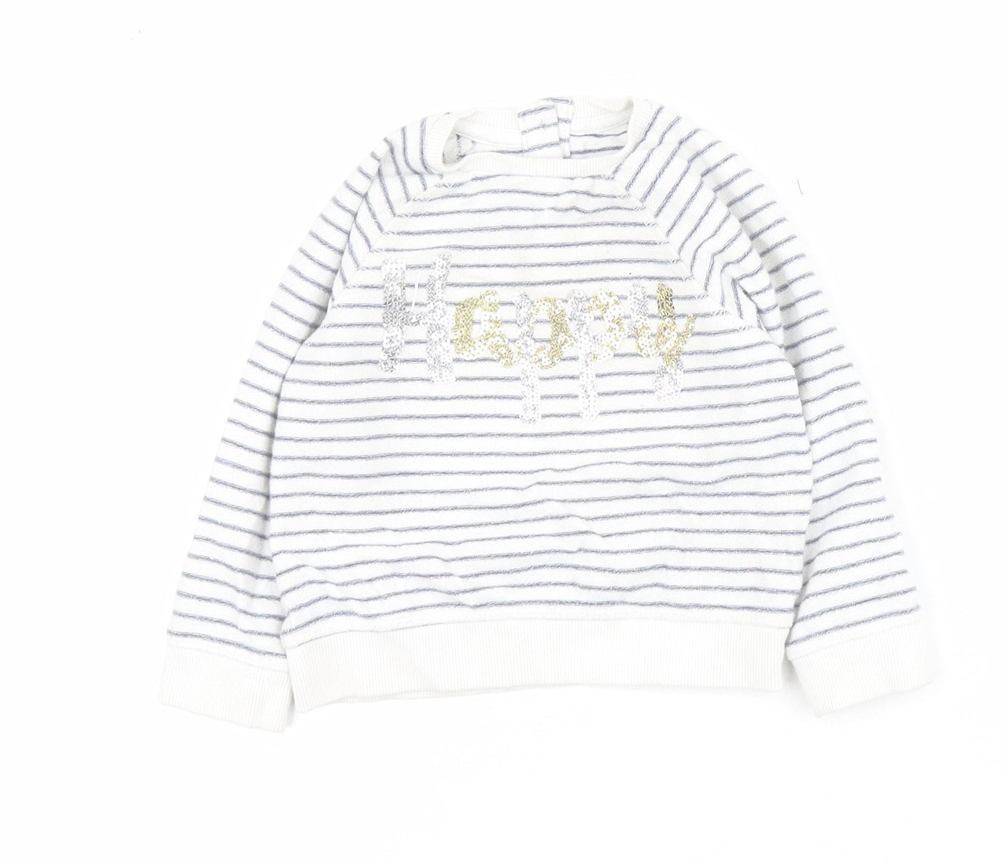 Mothercare Baby White Striped Cotton Pullover Jumper Size 12-18 Months  Button