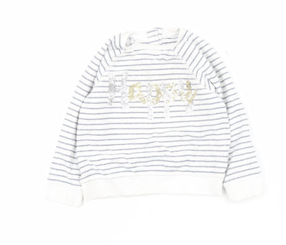 Mothercare Baby White Striped Cotton Pullover Jumper Size 12-18 Months  Button