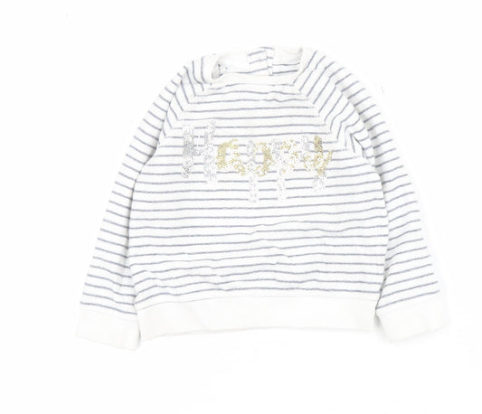 Mothercare Baby White Striped Cotton Pullover Jumper Size 12-18 Months  Button