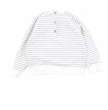 Mothercare Baby White Striped Cotton Pullover Jumper Size 12-18 Months  Button