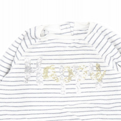 Mothercare Baby White Striped Cotton Pullover Jumper Size 12-18 Months  Button