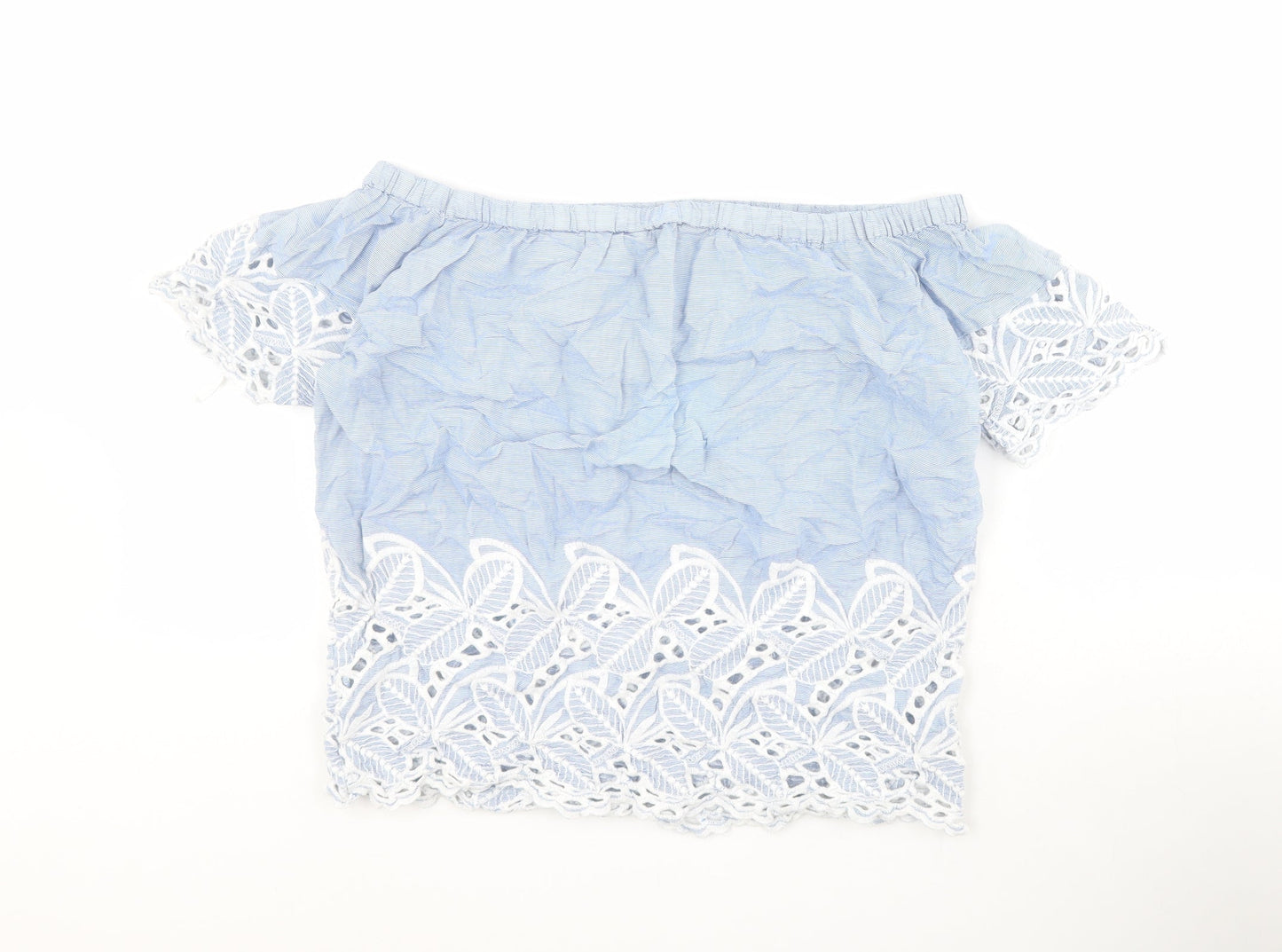 F&F Womens Blue Striped 100% Cotton Basic Blouse Size 8 Off the Shoulder