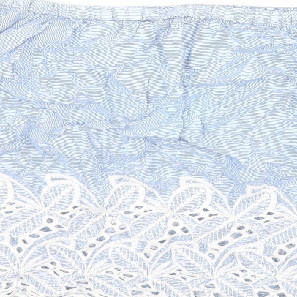 F&F Womens Blue Striped 100% Cotton Basic Blouse Size 8 Off the Shoulder