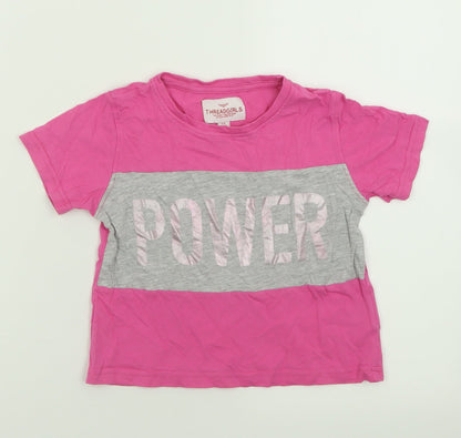 Threadgirls Girls Pink  Cotton Cropped T-Shirt Size 7-8 Years Crew Neck Pullover - Power