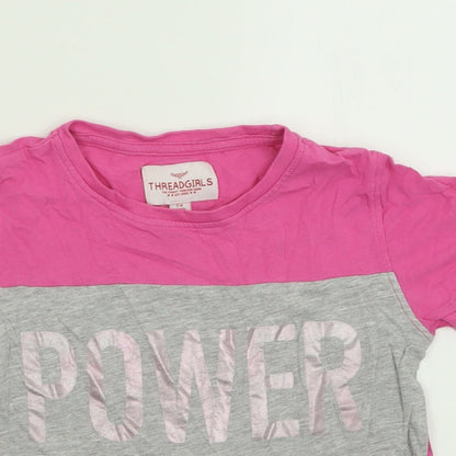 Threadgirls Girls Pink  Cotton Cropped T-Shirt Size 7-8 Years Crew Neck Pullover - Power