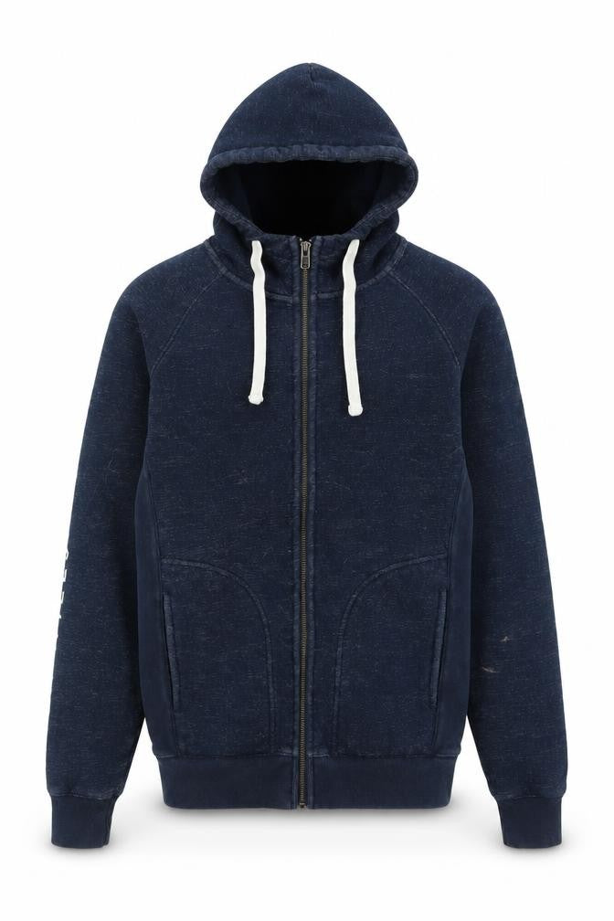 Front view of Jack Wills men’s blue cotton full zip hoodie, size XS