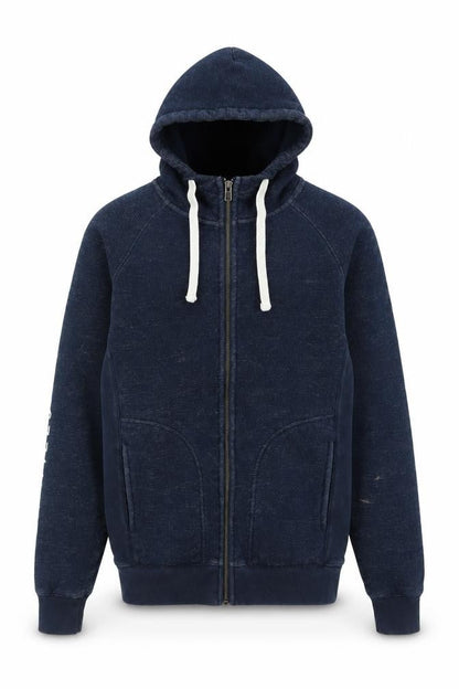Front view of Jack Wills men’s blue cotton full zip hoodie, size XS