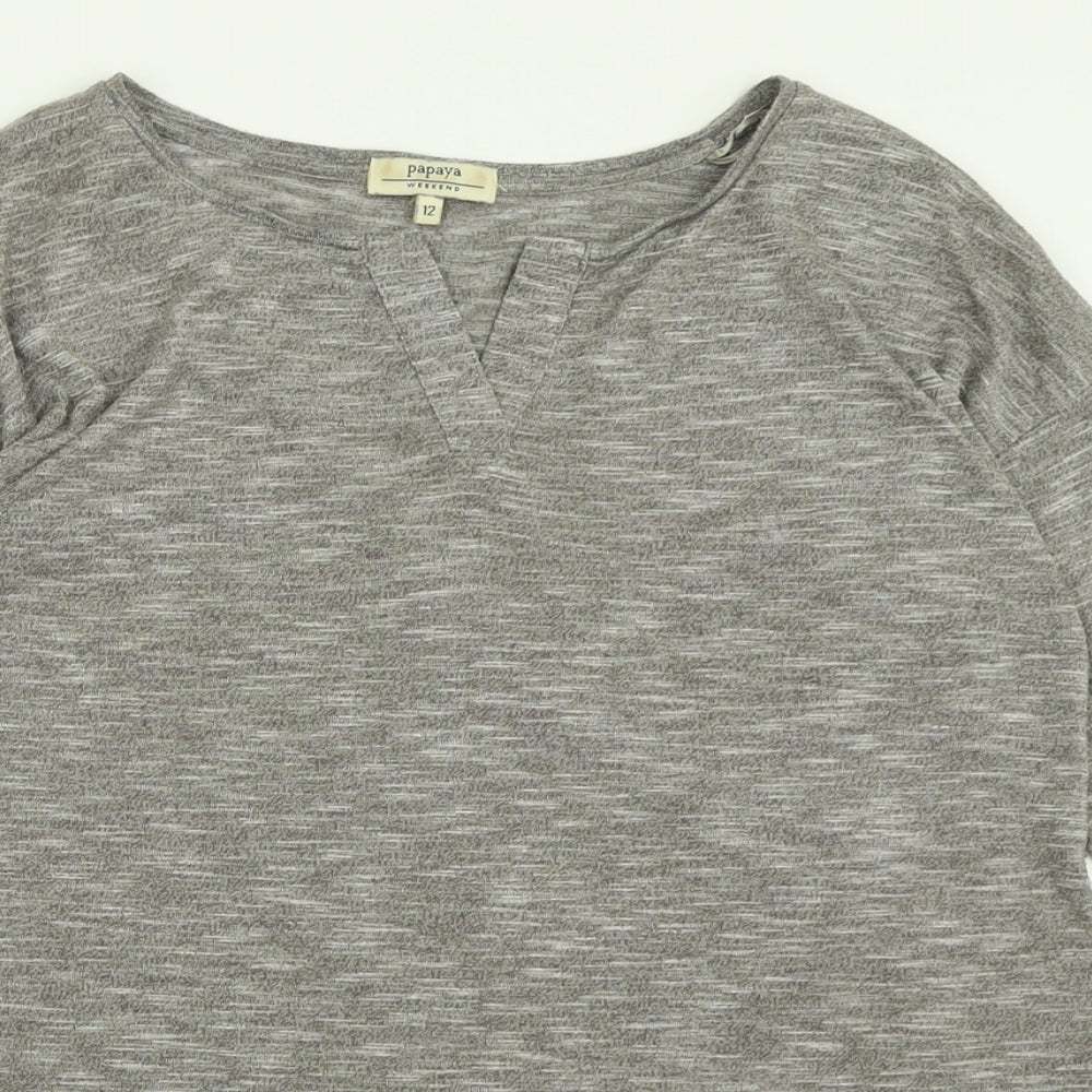 Papaya Womens Grey  Polyester Basic T-Shirt Size 12 V-Neck