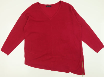 Evans Womens Pink V-Neck  Acrylic Pullover Jumper Size 22