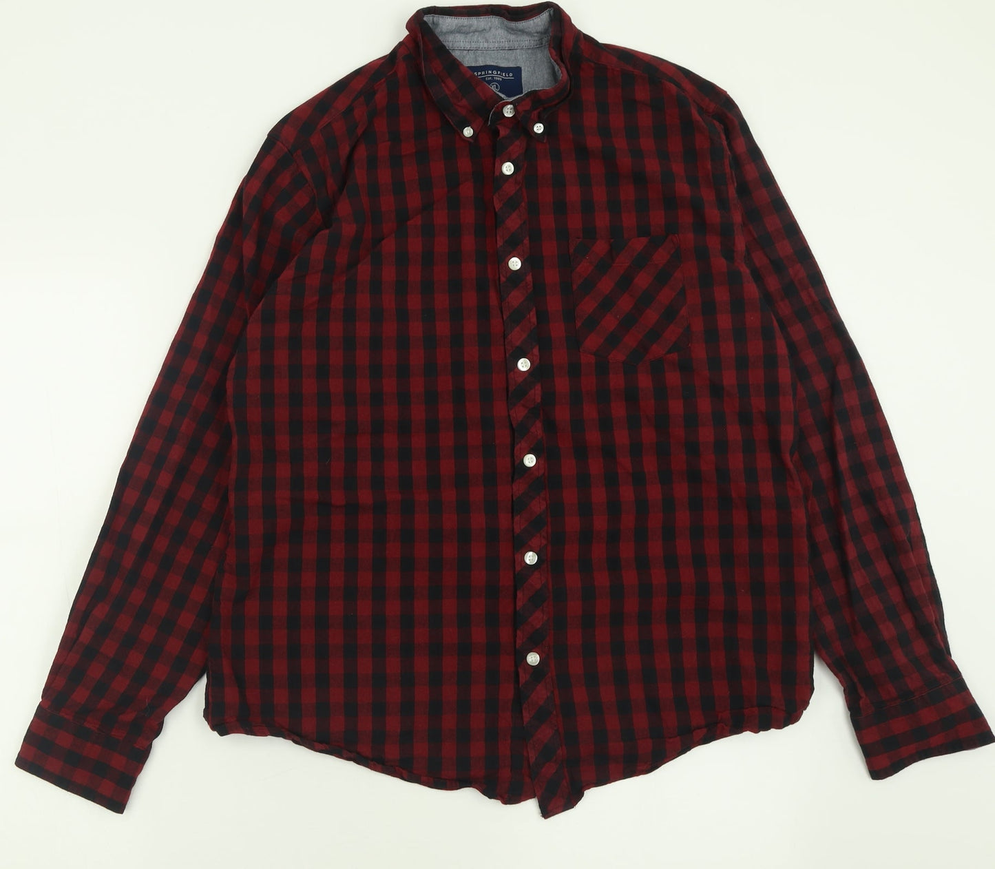 Springfield Mens Red Plaid Cotton  Button-Up Size XL Collared Button