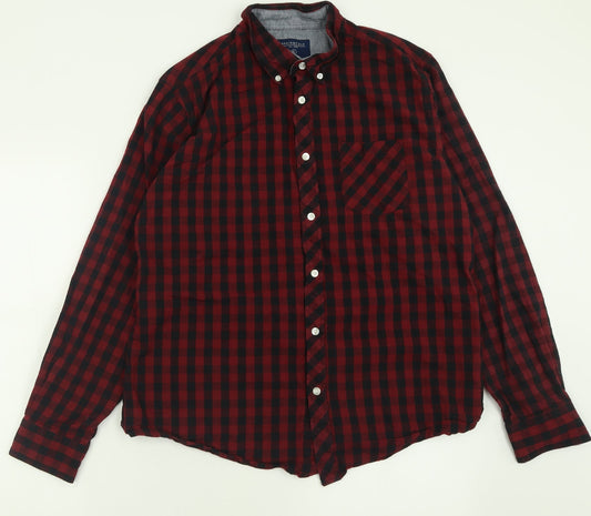 Springfield Mens Red Plaid Cotton  Button-Up Size XL Collared Button