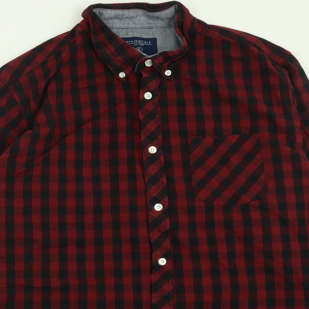 Springfield Mens Red Plaid Cotton  Button-Up Size XL Collared Button