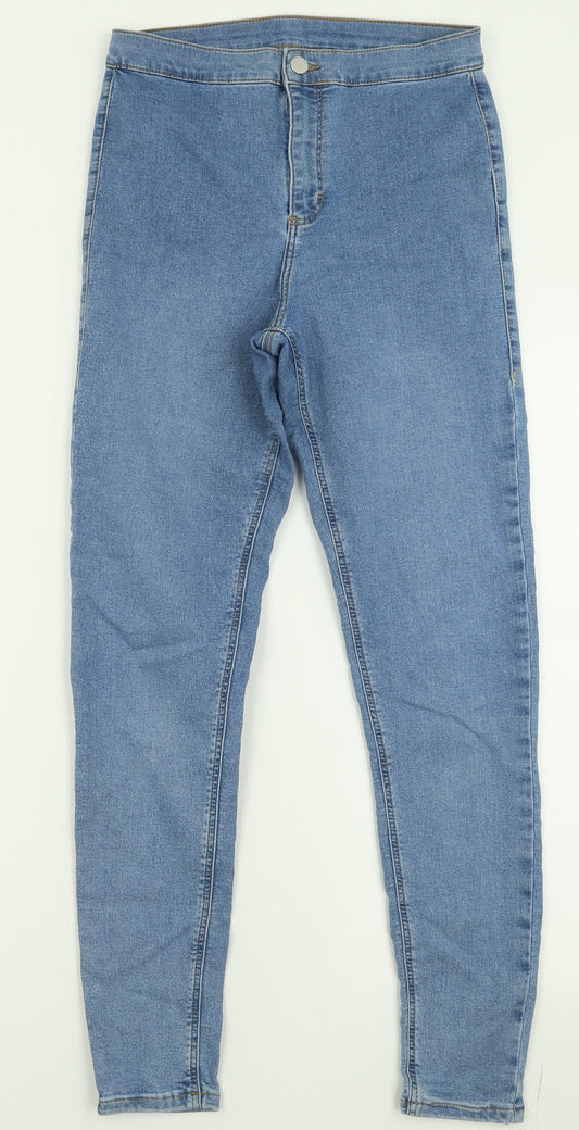 Topshop Womens Blue  Cotton Skinny Jeans Size 30 L32 in Regular Button