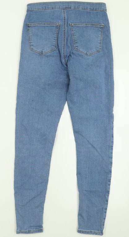 Topshop Womens Blue  Cotton Skinny Jeans Size 30 L32 in Regular Button