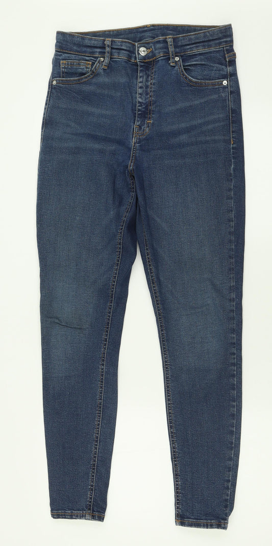 Topshop Womens Blue  Cotton Skinny Jeans Size 28 L32 in Regular Button
