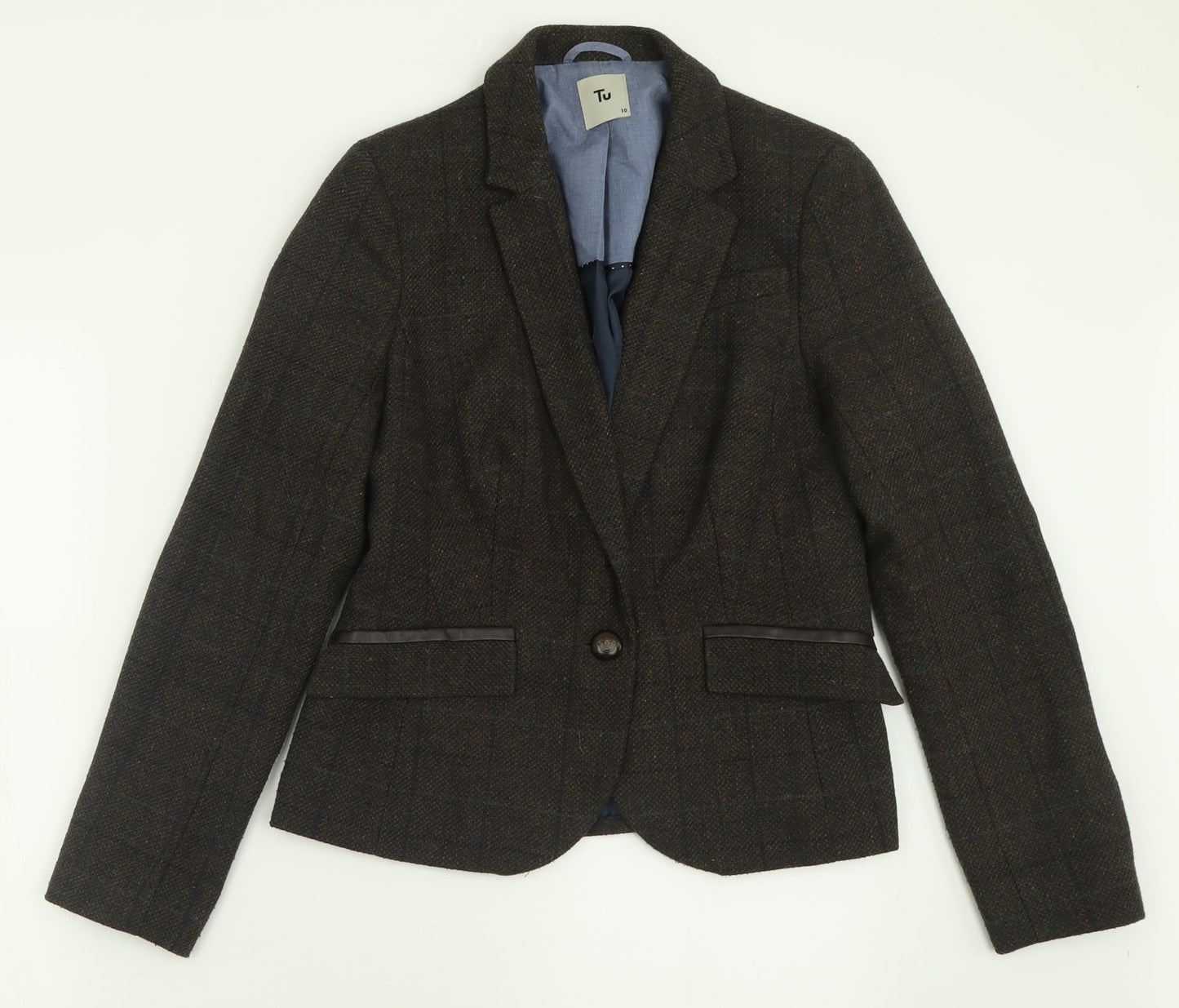 TU Womens Brown Check  Jacket Blazer Size 10  Button