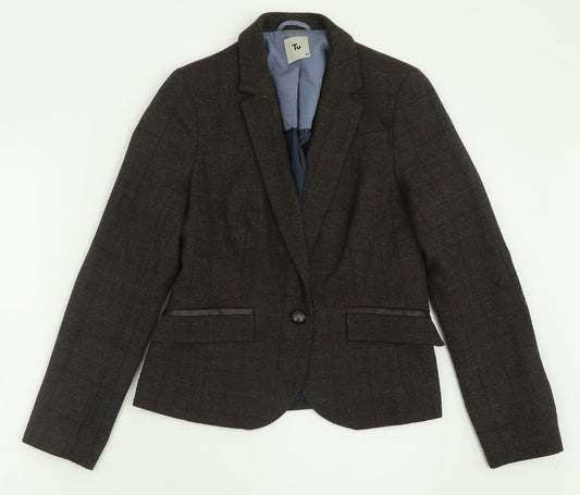TU Womens Brown Check  Jacket Blazer Size 10  Button
