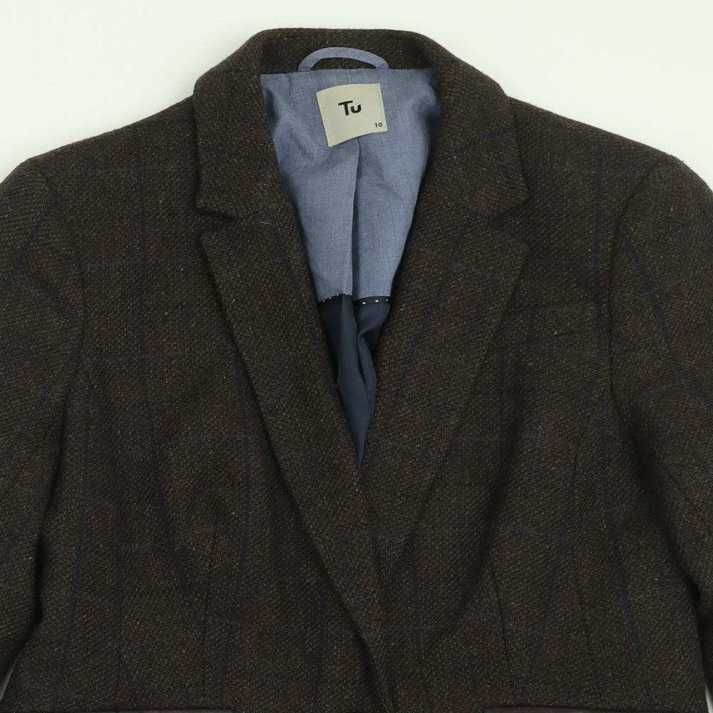 TU Womens Brown Check  Jacket Blazer Size 10  Button