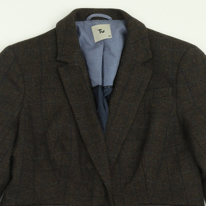 TU Womens Brown Check  Jacket Blazer Size 10  Button