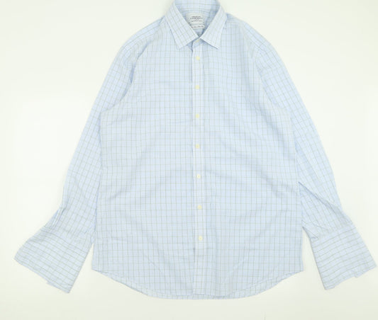 Mens UK Size 17 Charles Tyrwhitt Blue  Button-Up Long Sleeve Casual Shirt