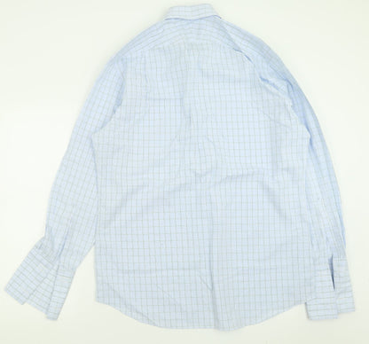 Mens UK Size 17 Charles Tyrwhitt Blue  Button-Up Long Sleeve Casual Shirt