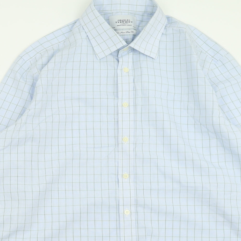 Mens UK Size 17 Charles Tyrwhitt Blue  Button-Up Long Sleeve Casual Shirt