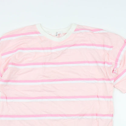 Missguided Womens Pink Striped Polyester T-Shirt Dress  Size 6  Round Neck Pullover