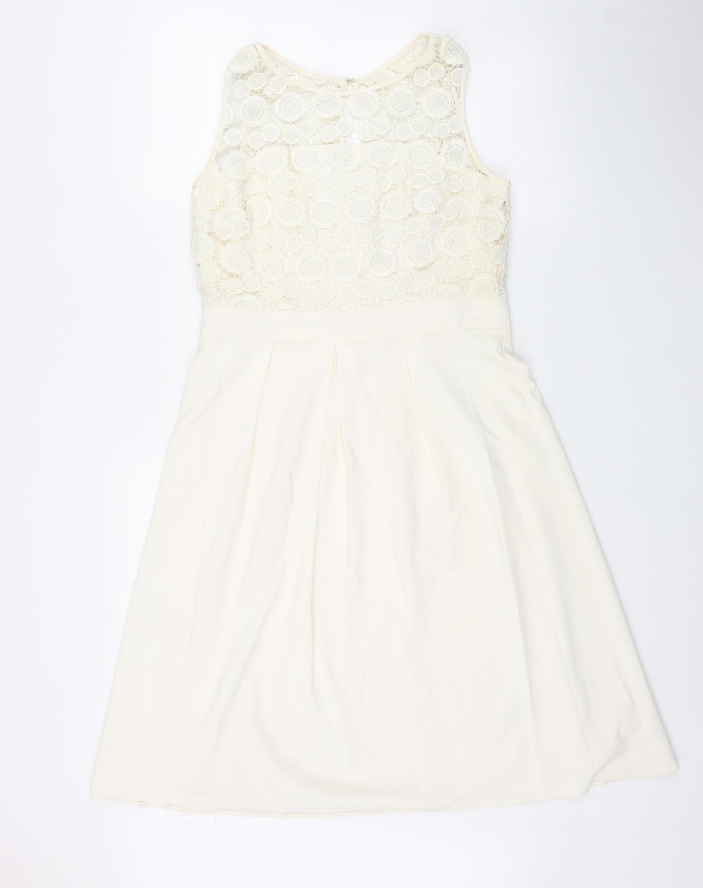 Shubette Womens Ivory  Polyester Fit & Flare  Size 12  Round Neck Hook & Eye
