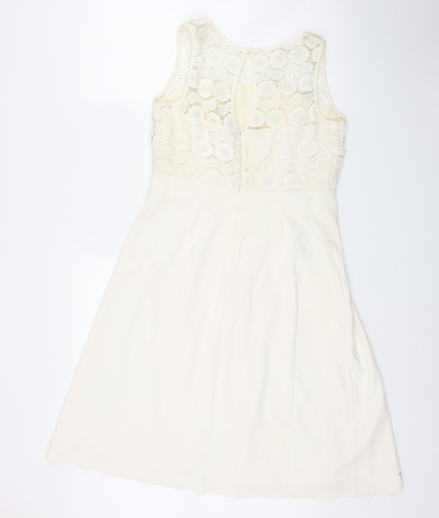 Shubette Womens Ivory  Polyester Fit & Flare  Size 12  Round Neck Hook & Eye
