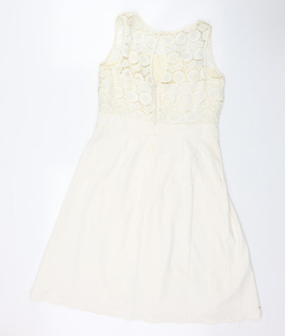 Shubette Womens Ivory  Polyester Fit & Flare  Size 12  Round Neck Hook & Eye