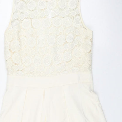 Shubette Womens Ivory  Polyester Fit & Flare  Size 12  Round Neck Hook & Eye