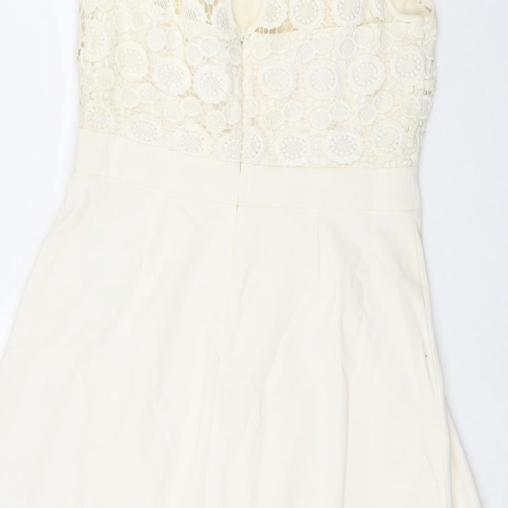 Shubette Womens Ivory  Polyester Fit & Flare  Size 12  Round Neck Hook & Eye